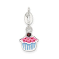 Sterling Silver Polished and Enameled Cupcake w/Garnet Charm, 0.01 ct, 16.5 x 9 mm