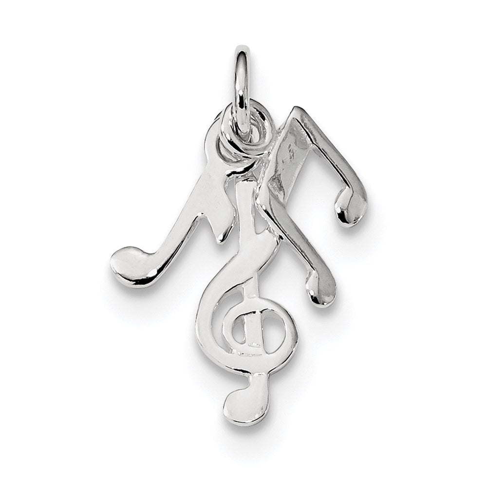 Sterling Silver Rhod-plated Polished Music Notes Charm, 21.4 x 6 mm