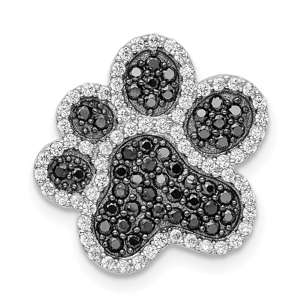 Sterling Silver Rhodium-plated Black/White CZ Paw Print Pendant, 16.25 x 17.3 mm