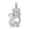 Sterling Silver Rhodium-plated CZ Cat Pendant, 24.9 x 12.54 mm