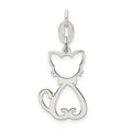Sterling Silver Polished Cat Charm, 22.5 x 12.8 mm