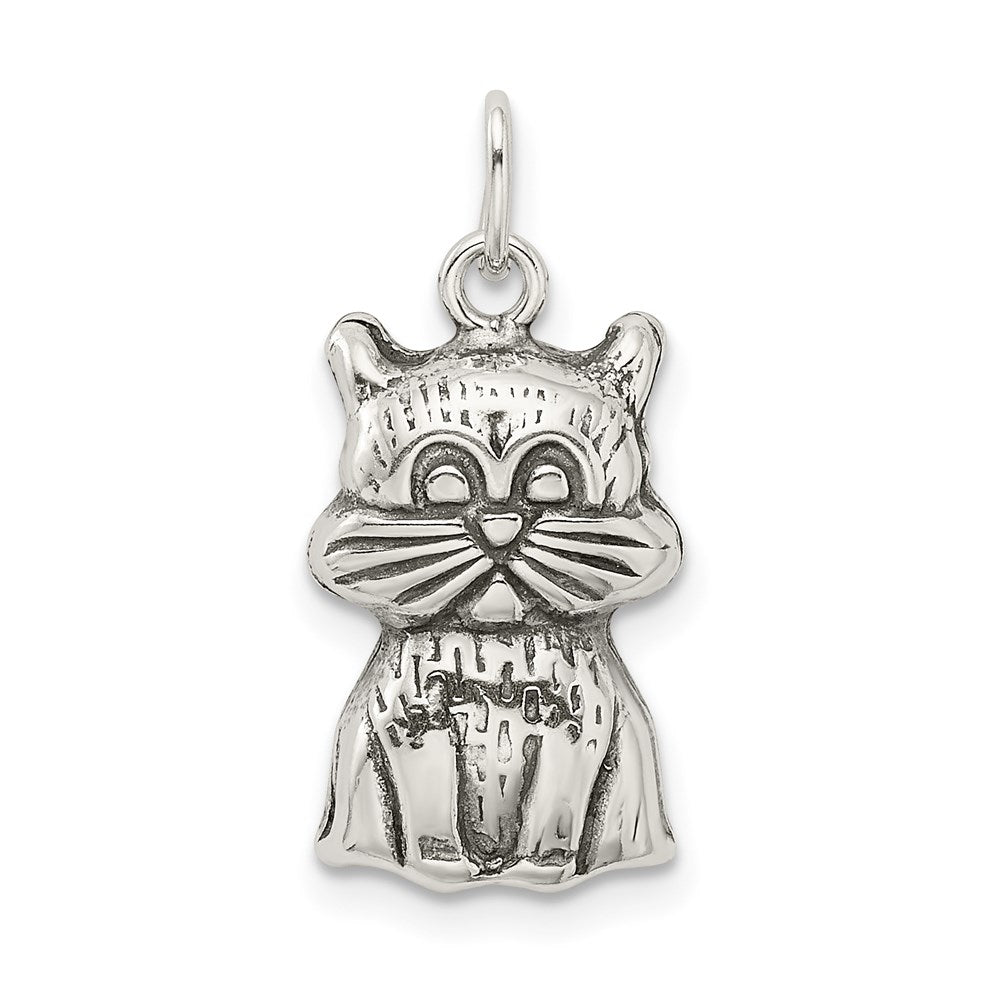 Sterling Silver Antiqued Cat Charm, 20.15 x 10.25 mm