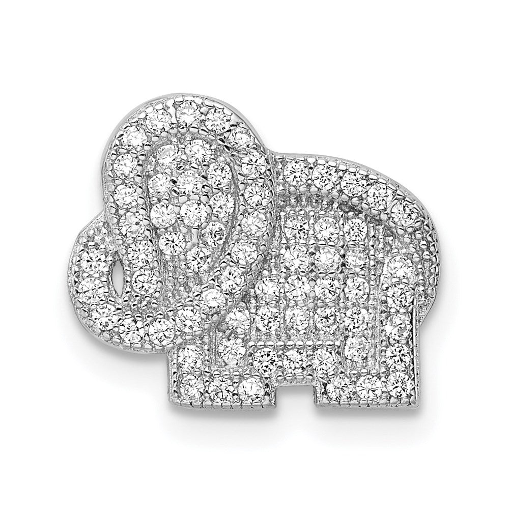 Sterling Silver Rhodium-plated CZ Elephant Slide Pendant, 12 x 14.3 mm