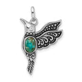 Sterling Silver Rhodium/Oxidized Recon. Turq/CZ Hummingbird Pendant, 29 x 17 mm
