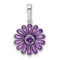 Sterling Silver Rhodium-plated Amethyst and Enamel Pendant, 0.11 ct, 23 x 13 mm