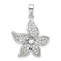 Sterling Silver Rhodium-plated Polished CZ Flower Pendant, 26.7 x 18 mm