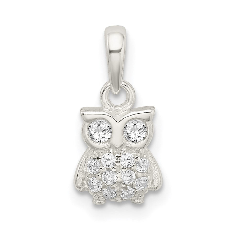 Sterling Silver CZ Owl Pendant, 15.5 x 7 mm