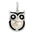 Sterling Silver MOP and Onyx Owl Pendant, 28.5 x 17 mm