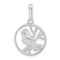 Sterling Silver Polished Textured Bird Circle Pendant, 27.5 x 17.4 mm