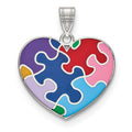 Sterling Silver Rhod-plated Enameled Autism Heart Pendant, 26.5 x 22 mm