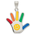 Sterling Silver Rhod-plate Enamel Autism w/Smiley Face Handprint Pendant, 30 x 20 mm