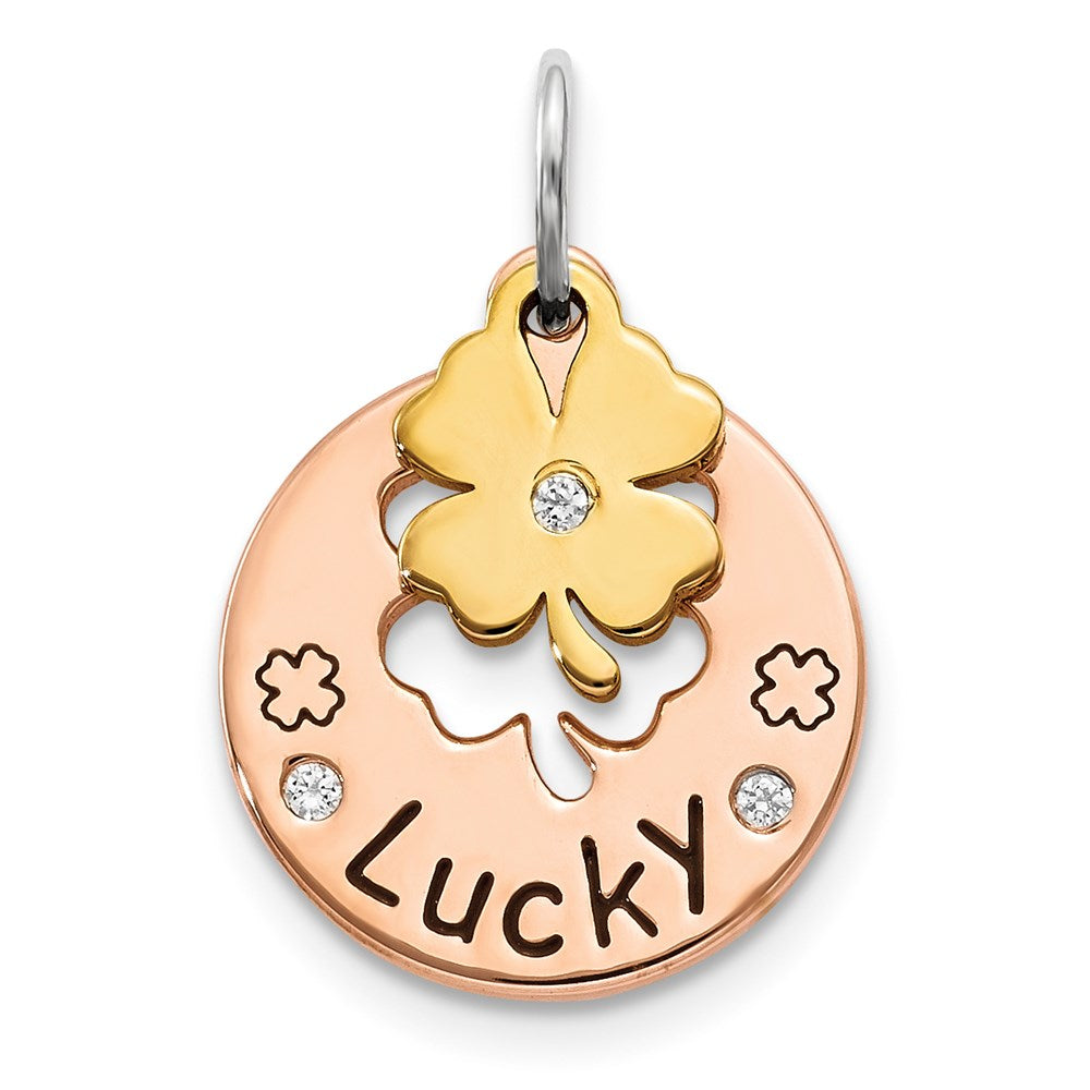 Sterling Silver Rose-tone CZ Four Leaf Clover Pendant, 21 x 13 mm