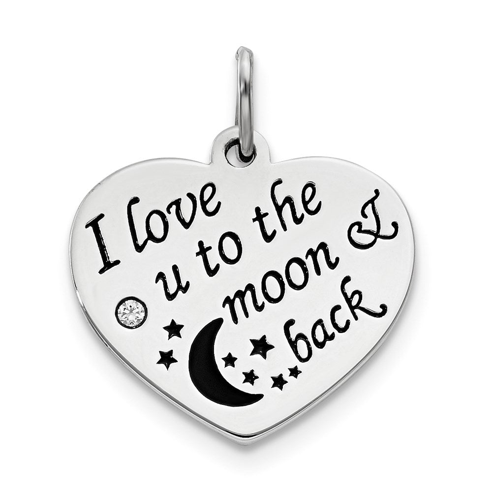 Sterling Silver Polish/Enamel CZ To The Moon Pendant, 19 x 15 mm