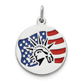Sterling Silver Rhodium-plated Enameled Statue of Liberty w/Flag Charm, 22 x 15 mm