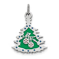 Sterling Silver Polished Green Enameled Christmas Tree Pendant, 23 x 15 mm