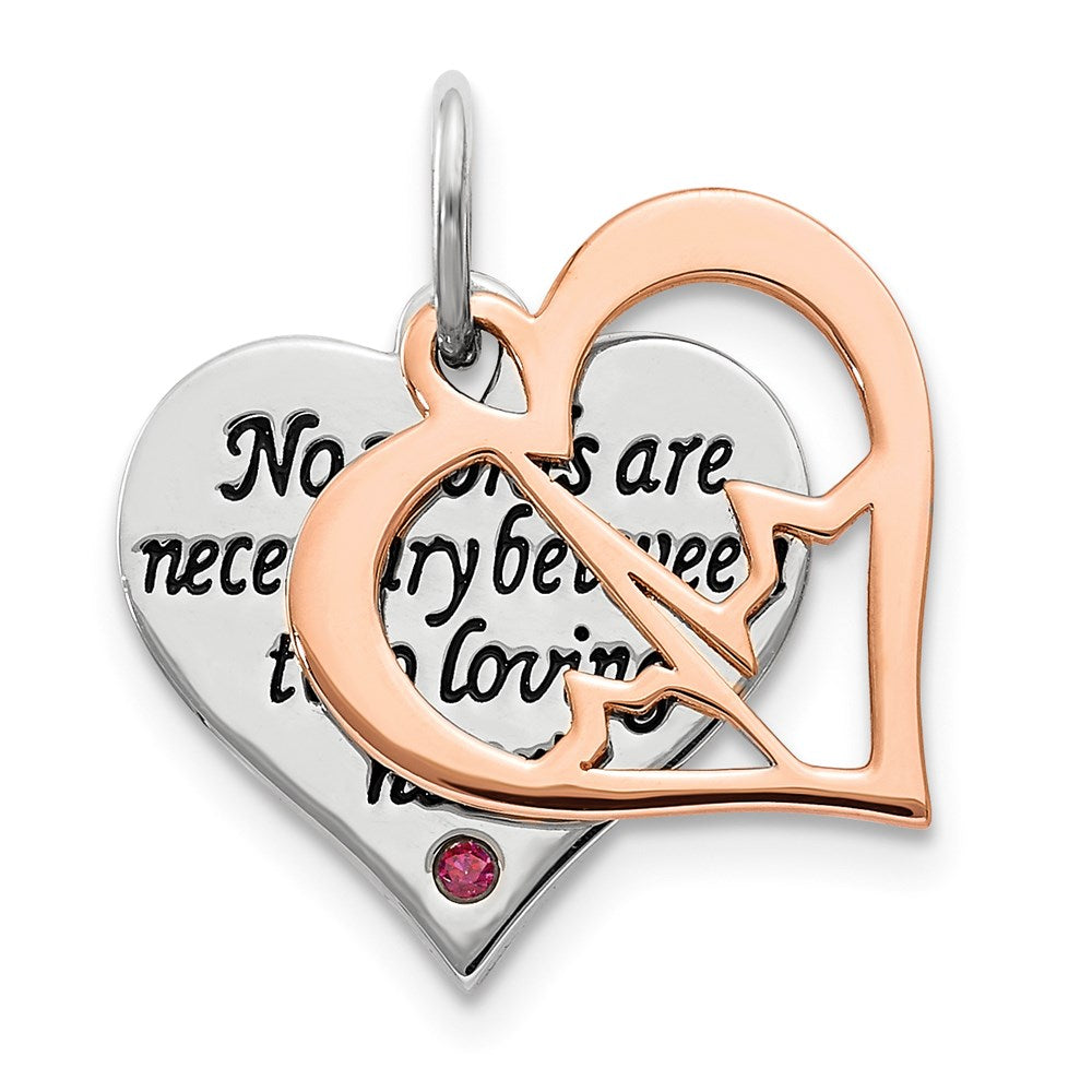Sterling Silver Rose-tone CZ Double Talking Heart Charm, 20.5 x 14 mm