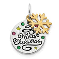 Sterling Silver Gold-tone Enamel CZ Christmas Pendant, 21 x 13 mm
