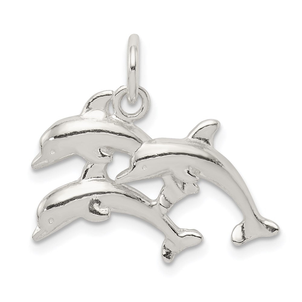 Sterling Silver Dolphins Charm, 22 x 23 mm