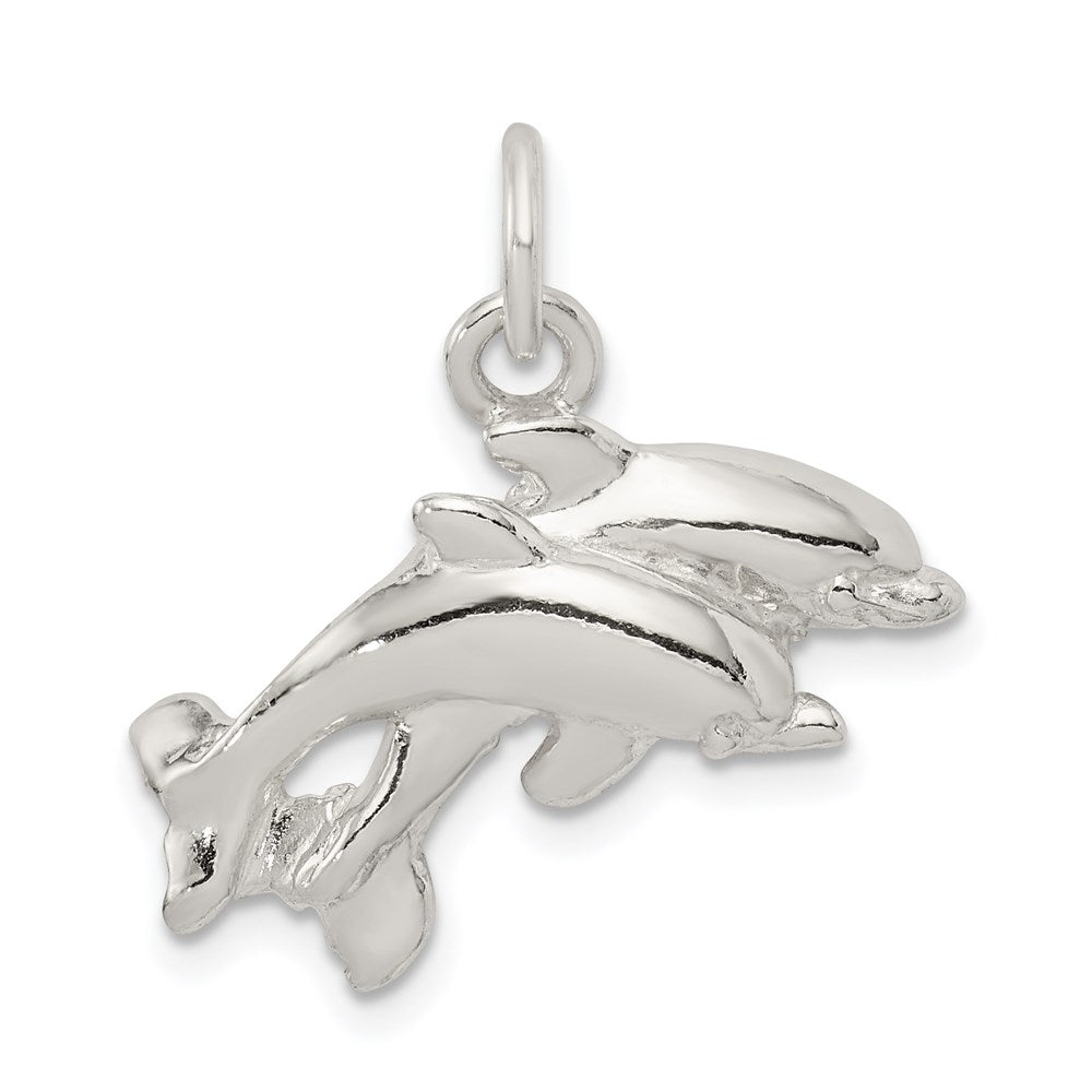 Sterling Silver Dolphins Charm, 24 x 24 mm