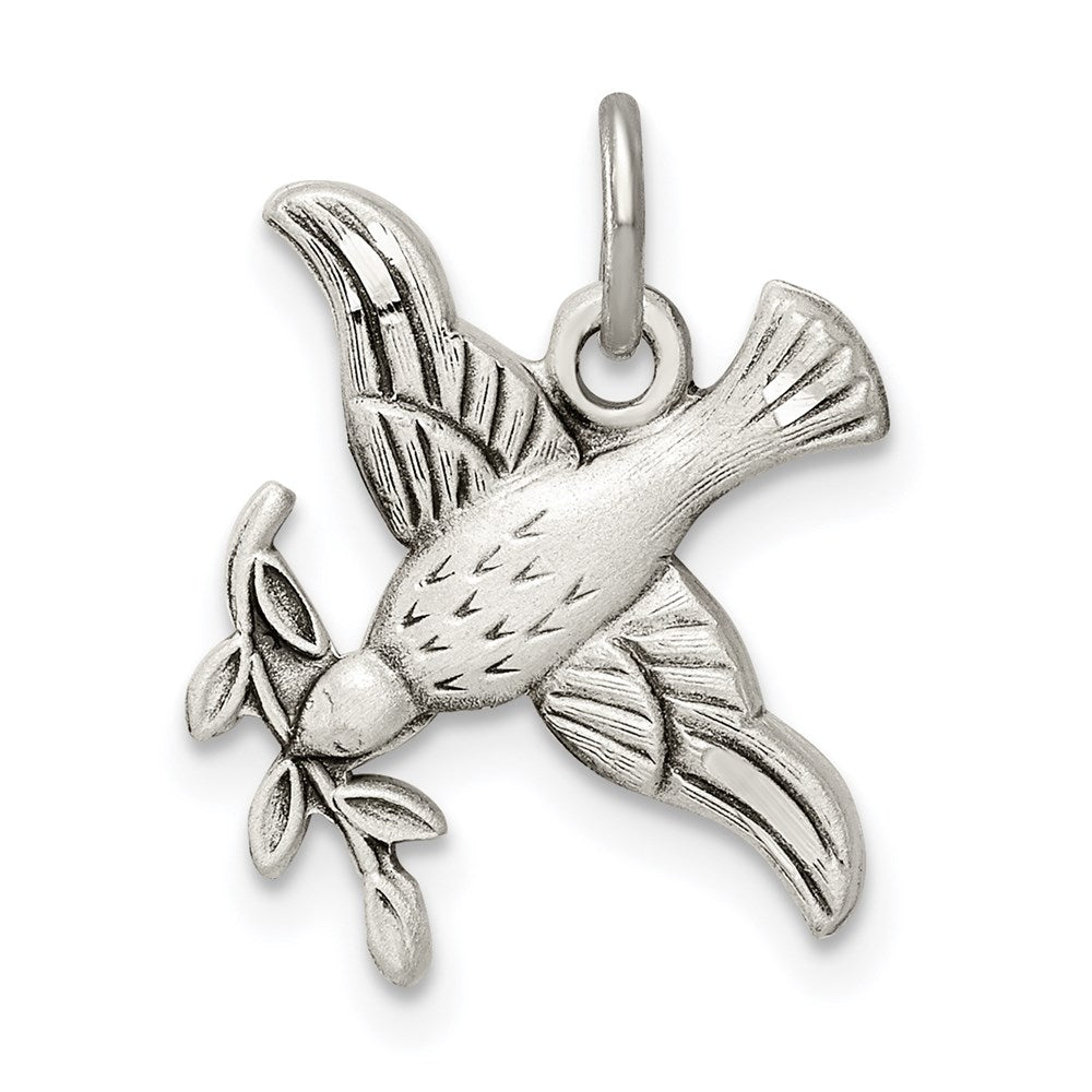 Sterling Silver Antiqued Diamond-Cut Bird Pendant, 17.8 x 16.5 mm