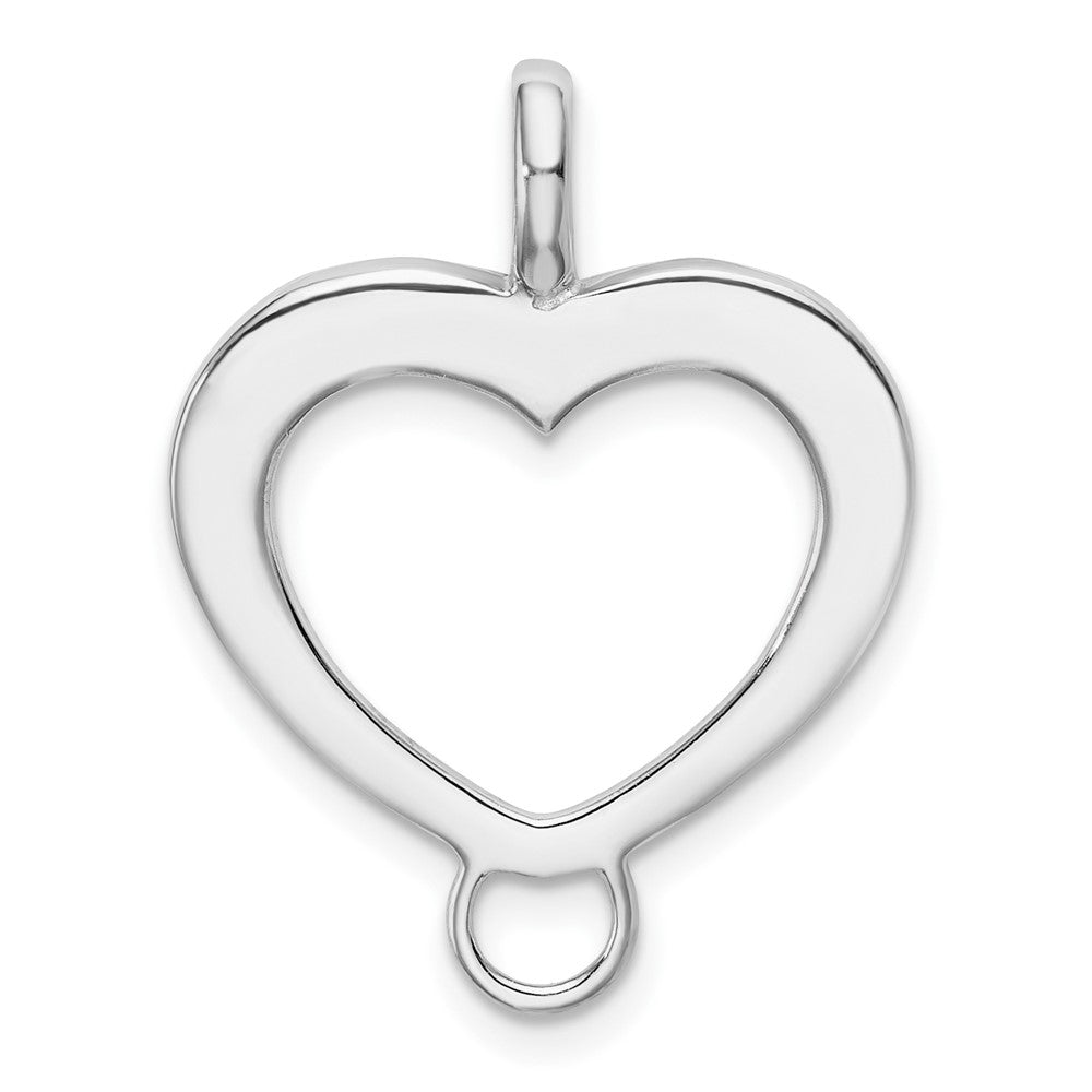 Amore La Vita Sterling Silver Rhodium-plated Polished Open Heart Charm Carrier Pendant, 29 x 19 mm