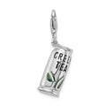 Amore La Vita Sterling Silver Rhodium-plated Polished 3-D Enameled Green Tea Beverage Charm with Fancy Lobster Clasp, 18 x 11 mm