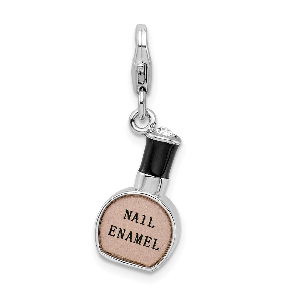 Amore La Vita Sterling Silver Rhodium-plated Polished 3-D Enameled Nail Polish Bottle Charm with Fancy Lobster Clasp, 18 x 10 mm