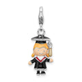 Amore La Vita Sterling Silver Rhodium-plated Polished 3-D Enameled Girl Graduate Charm with Fancy Lobster Clasp, 21 x 10 mm