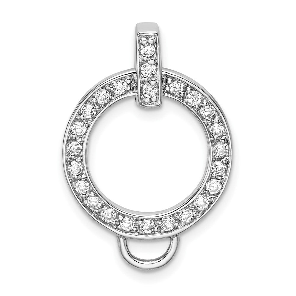 Amore La Vita Sterling Silver Rhodium-plated Polished CZ Open Circle Charm Holder Pendant, 29 x 17 mm