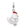 Amore La Vita Sterling Silver Rhodium-plated Polished 3-D Enameled Chicken Charm with Fancy Lobster Clasp, 23 x 17 mm
