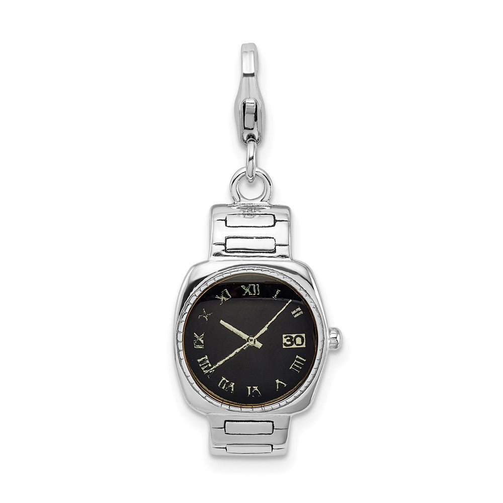 Amore La Vita Sterling Silver Rhodium-plated Polished 3-D Enameled Wristwatch Charm with Fancy Lobster Clasp, 24 x 13 mm