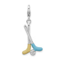 Amore La Vita Sterling Silver Rhodium-plated Polished Enameled Crystal Golf Clubs Charm with Fancy Lobster Clasp, 26 x 15 mm