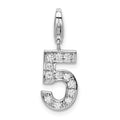 Sterling Silver RH CZ Numeral 5 w/Lobster Clasp Charm, 0.5 x 8 mm