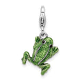 Amore La Vita Sterling Silver Rhodium-plated Polished 3-D Enameled Frog Charm with Fancy Lobster Clasp, 17 x 14 mm