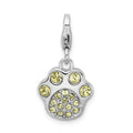 Amore La Vita Sterling Silver Rhodium-plated Polished 3-D Enameled Paw Print Charm with Fancy Lobster Clasp, 15 x 13 mm