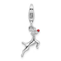 Amore La Vita Sterling Silver Rhodium-plated Polished 3-D Enameled Reindeer Charm with Fancy Lobster Clasp, 19 x 14 mm