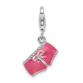 Amore La Vita Sterling Silver Rhodium-plated Polished 3-D Pink Enameled 3-D Bikini Bottom Charm with Fancy Lobster Clasp, 16 x 12 mm