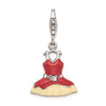 Sterling Silver RH Pink Enameled Crystal Dress Charm, 20 x 18 mm