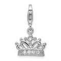 Amore La Vita Sterling Silver Rhodium-plated Polished CZ Crown Charm with Fancy Lobster Clasp, 23 x 13 mm