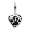 Amore La Vita Sterling Silver Rhodium-plated Polished Enameled Heart With Dog Paw Print Charm, 19 x 17 mm