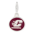Amore La Vita Sterling Silver Rhodium-plated Polished Enameled Central Michigan University Charm with Fancy Lobster Clasp, 18 x 16 mm