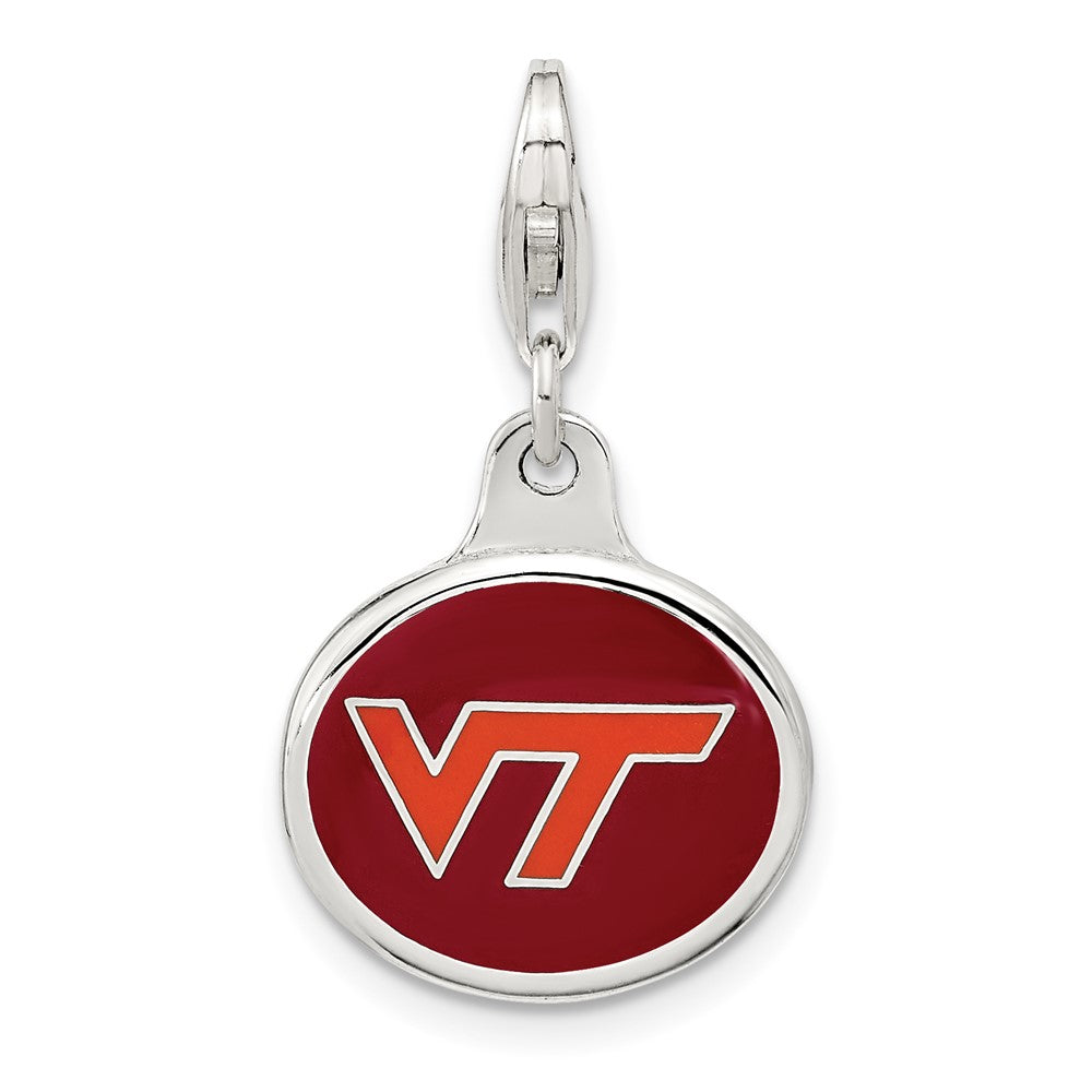 Amore La Vita Sterling Silver Rhodium-plated Polished Enameled Virginia Tech University Charm with Fancy Lobster Clasp, 18 x 16 mm