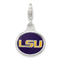Amore La Vita Sterling Silver Rhodium-plated Polished Enameled Louisiana State University Charm with Fancy Lobster Clasp, 18 x 16 mm