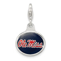 Amore La Vita Sterling Silver Rhodium-plated Polished Enameled University of Mississippi Charm with Fancy Lobster Clasp, 18 x 16 mm
