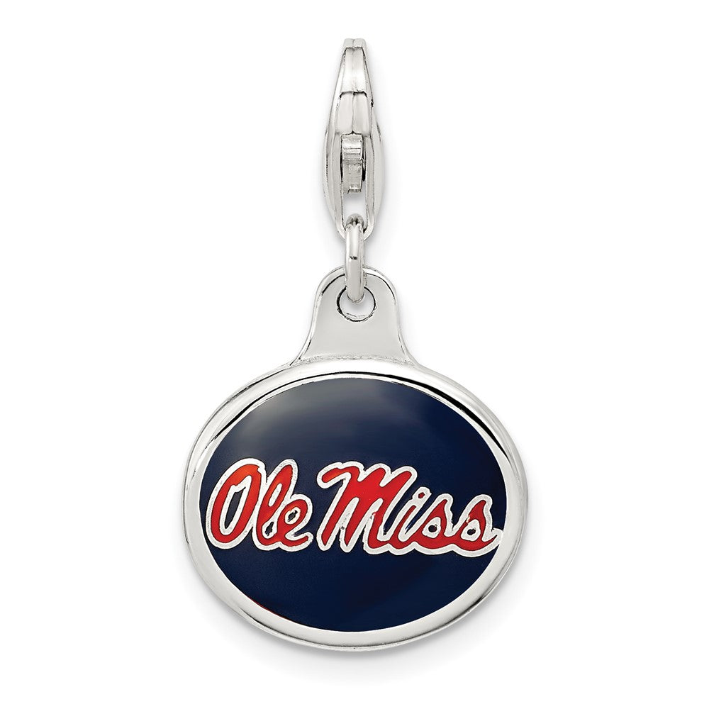 Amore La Vita Sterling Silver Rhodium-plated Polished Enameled University of Mississippi Charm with Fancy Lobster Clasp, 18 x 16 mm