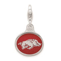 Amore La Vita Sterling Silver Rhodium-plated Polished Enameled University of Arkansas Charm with Fancy Lobster Clasp, 18 x 16 mm