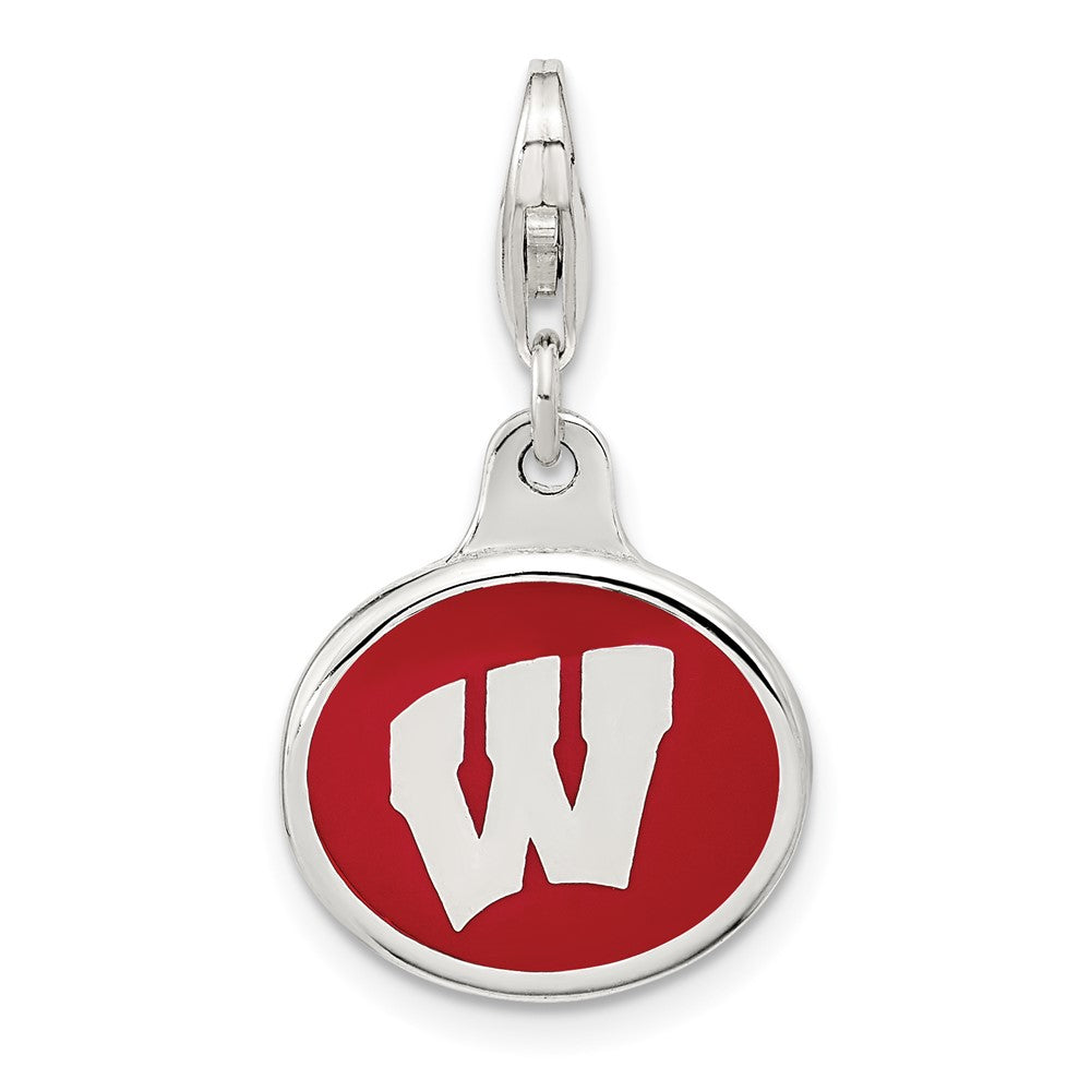 Amore La Vita Sterling Silver Rhodium-plated Polished Enameled University of Wisconsin Charm with Fancy Lobster Clasp, 18 x 16 mm