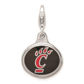 Amore La Vita Sterling Silver Rhodium-plated Polished Enameled University of Cincinnati Charm with Fancy Lobster Clasp, 18 x 16 mm