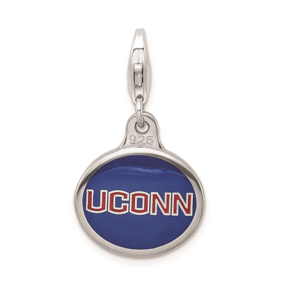 Amore La Vita Sterling Silver Rhodium-plated Polished Enameled University of Connecticut Charm with Fancy Lobster Clasp, 18 x 16 mm