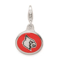 Amore La Vita Sterling Silver Rhodium-plated Polished Enameled University of Louisville Charm with Fancy Lobster Clasp, 18 x 16 mm